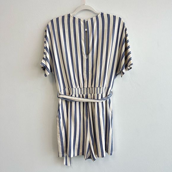 Anthropologie Greylin Blue Striped Josie Romper Shorts Size M Belted Soft - Picture 9 of 16
